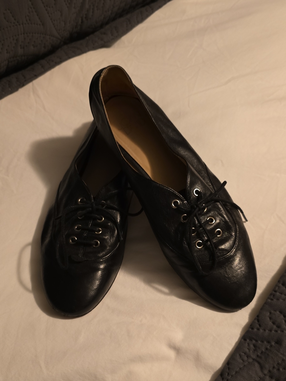 Joan & David Black Leather Lace-Up Flats